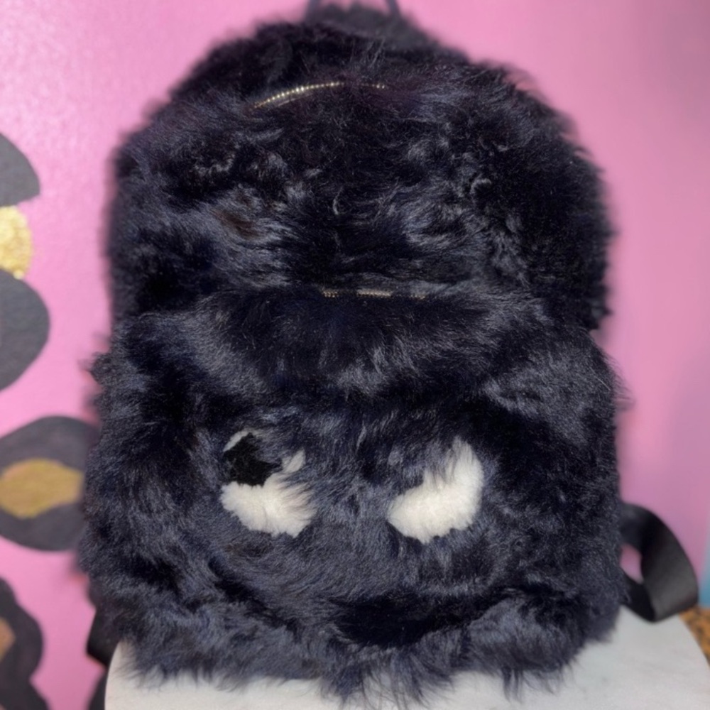 ANYA HINDMARCH Unisex Fluffy Furry Fuzzy Collectable Black Funny Eyes 👀 Backpack